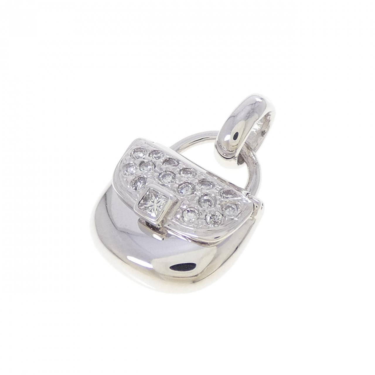K18WG バッグ ダイヤモンド ペンダント 0.04CT