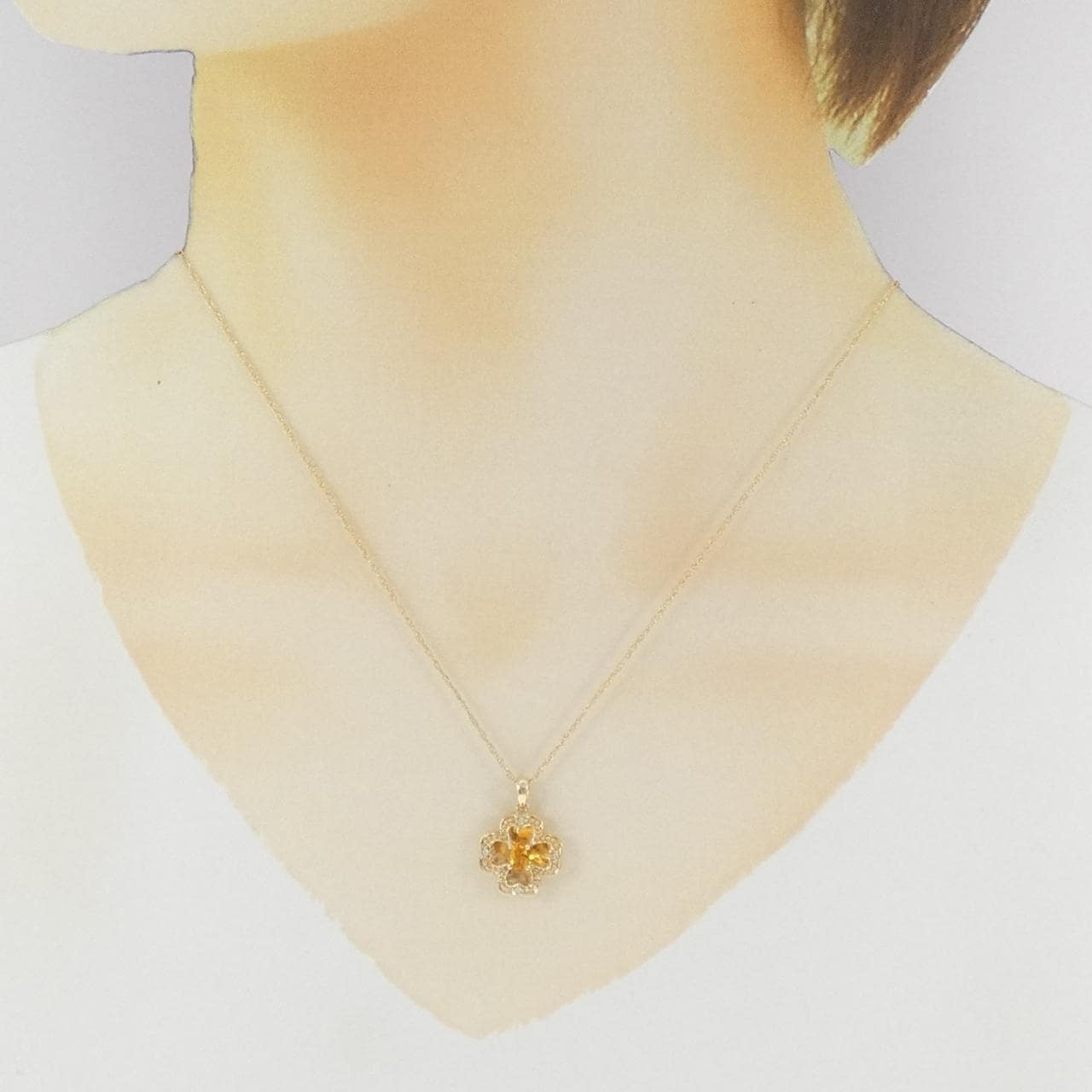 10KYG クローバー シトリン ネックレス