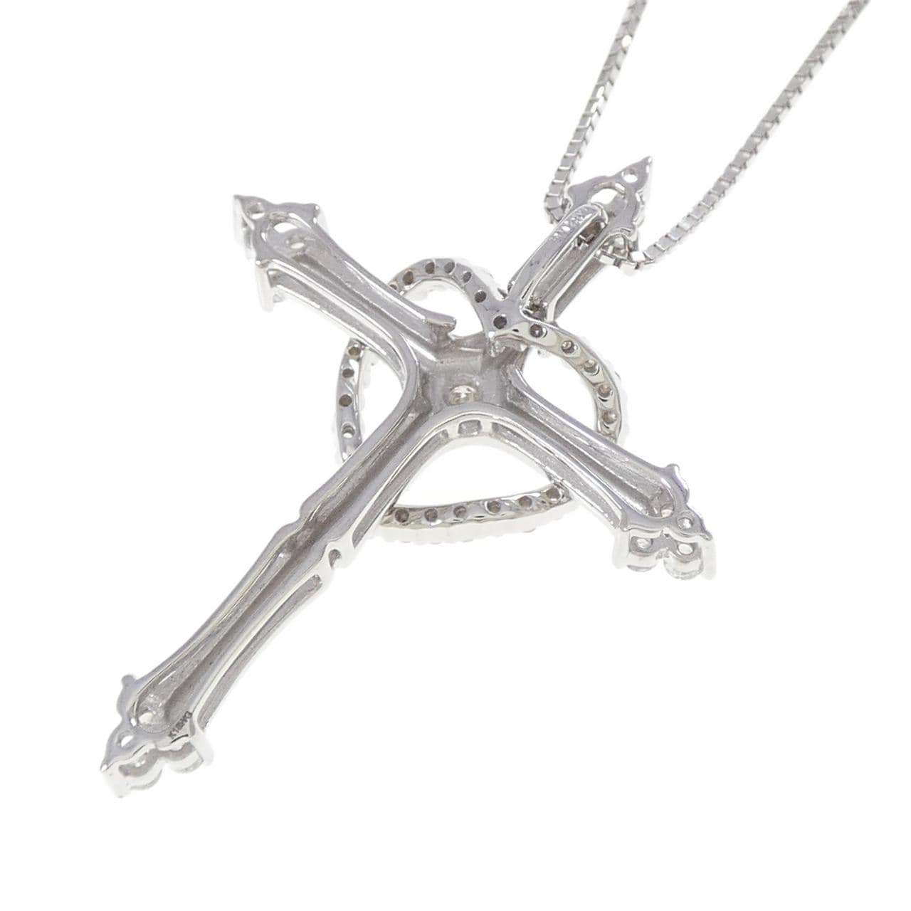 K18WG Cross and Heart Diamond Necklace