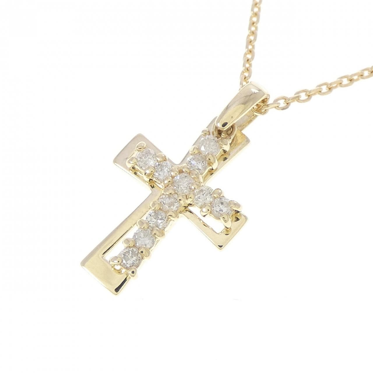 K10YG クロス ダイヤモンド ネックレス 0.12CT