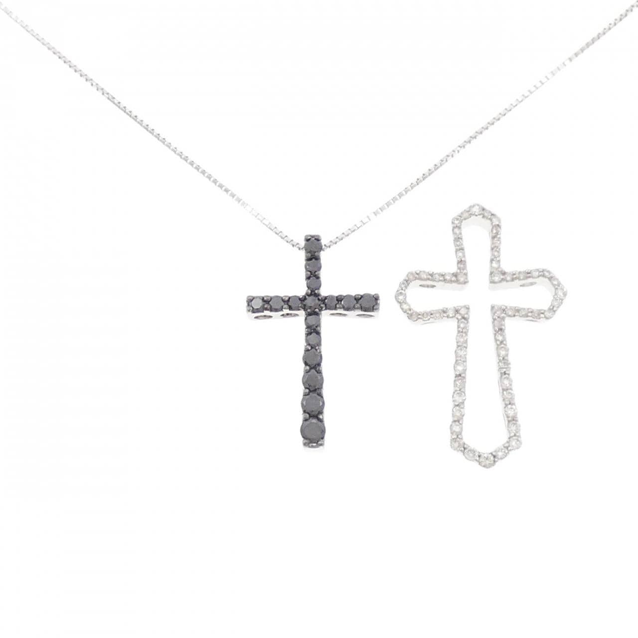 K18WG 2WAY クロス ダイヤモンド ネックレス 1.00CT