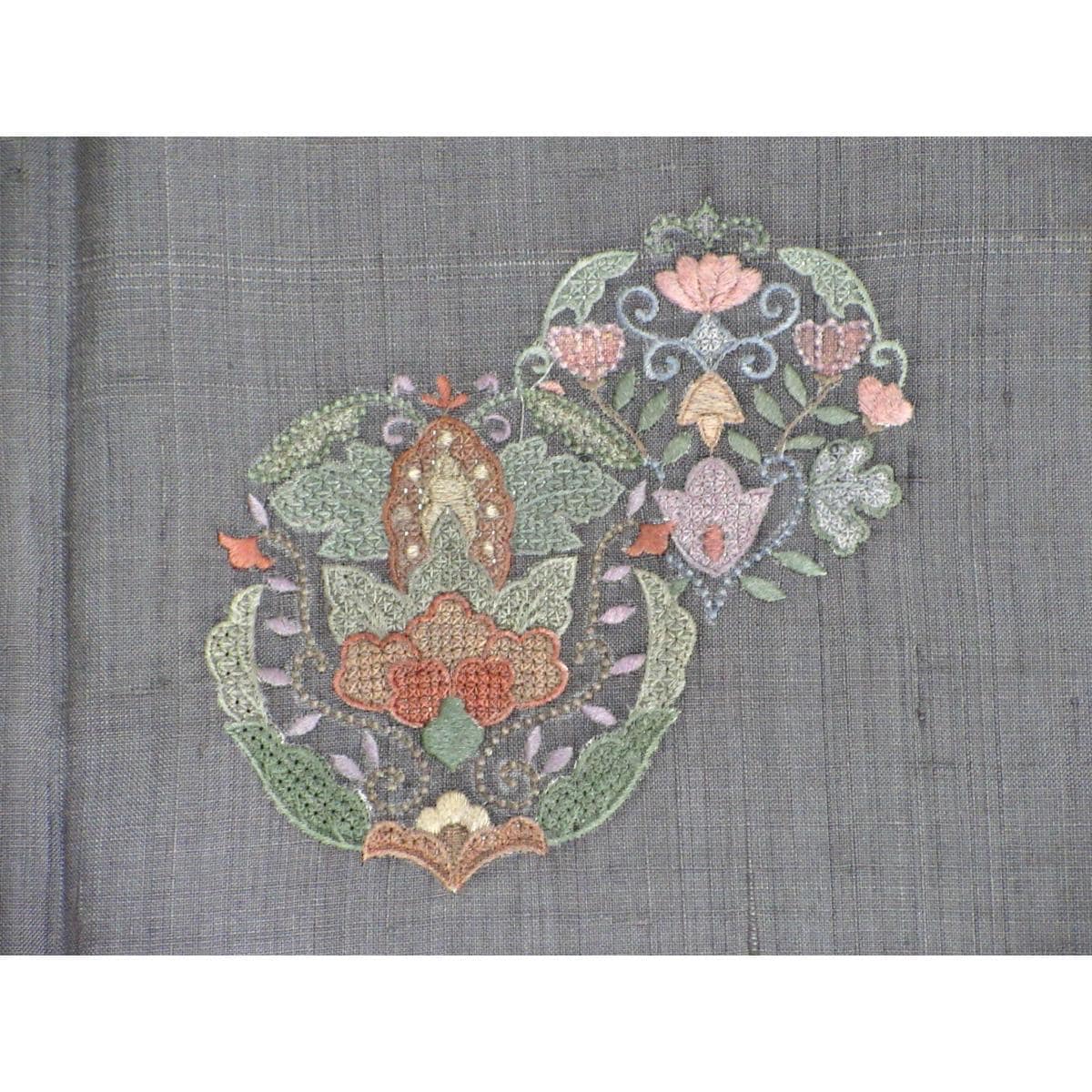 【未使用品】単衣　訪問着　絢結城紬　刺繍入りボカシ染　身幅３Ｌ寸