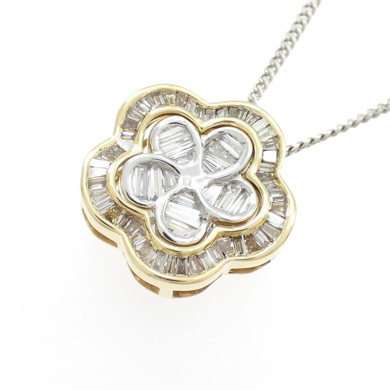 K18YG/K18WG/PT850 2WAY フラワー ダイヤモンド ネックレス 0.18CT