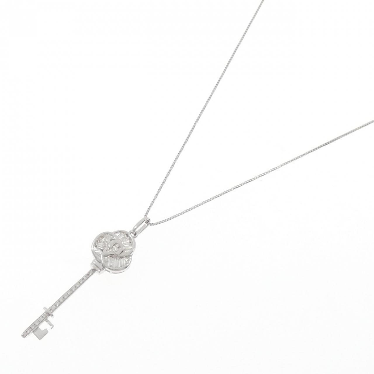 K18WG キー×ローズ ダイヤモンド ネックレス 0.30CT
