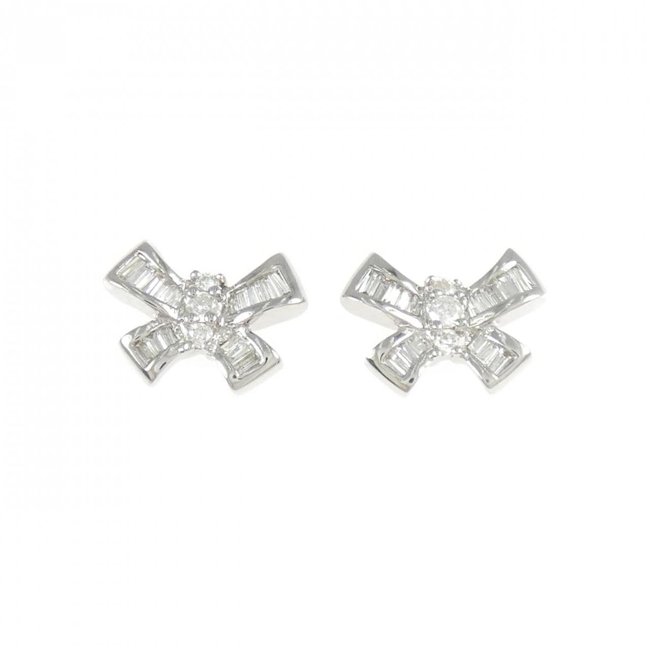 K18WG リボン ダイヤモンド ピアス 0.54CT