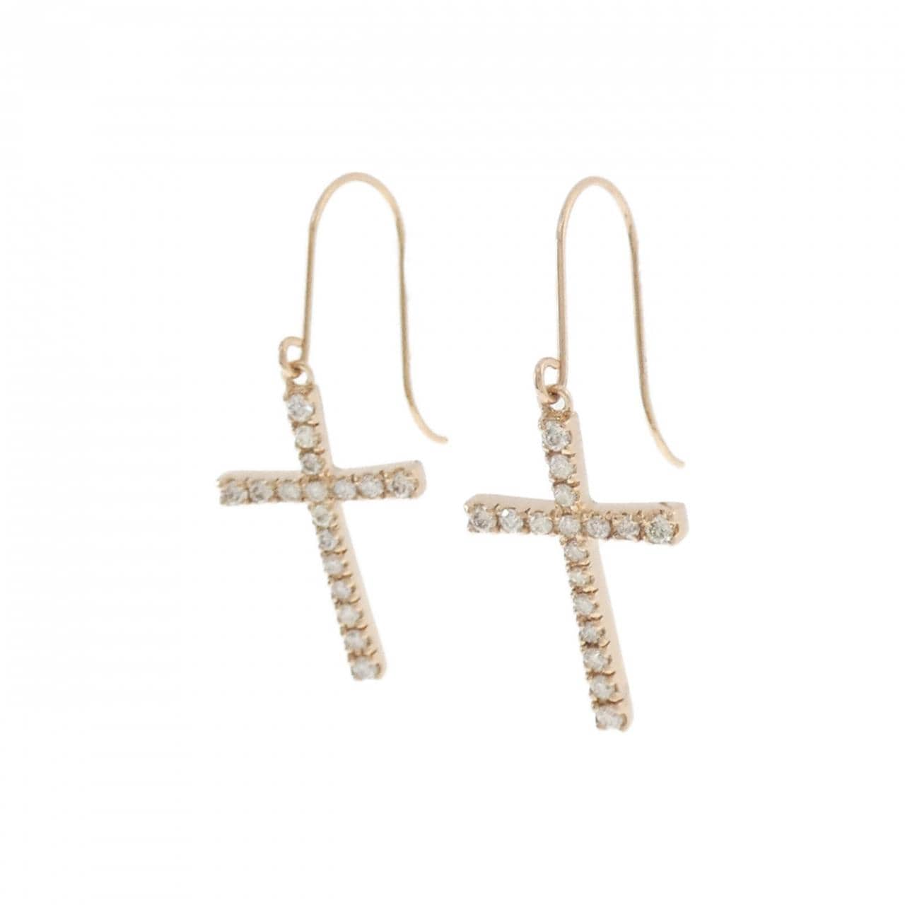 K18PG クロス ダイヤモンド ピアス 0.24CT