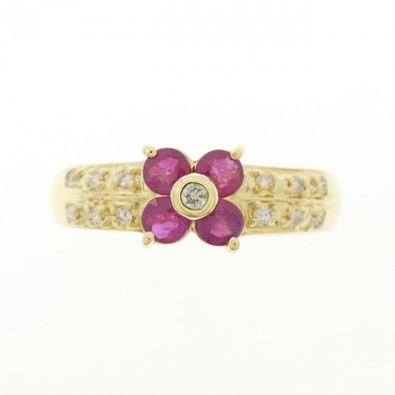 K18YG フラワー ルビー リング 0.50CT