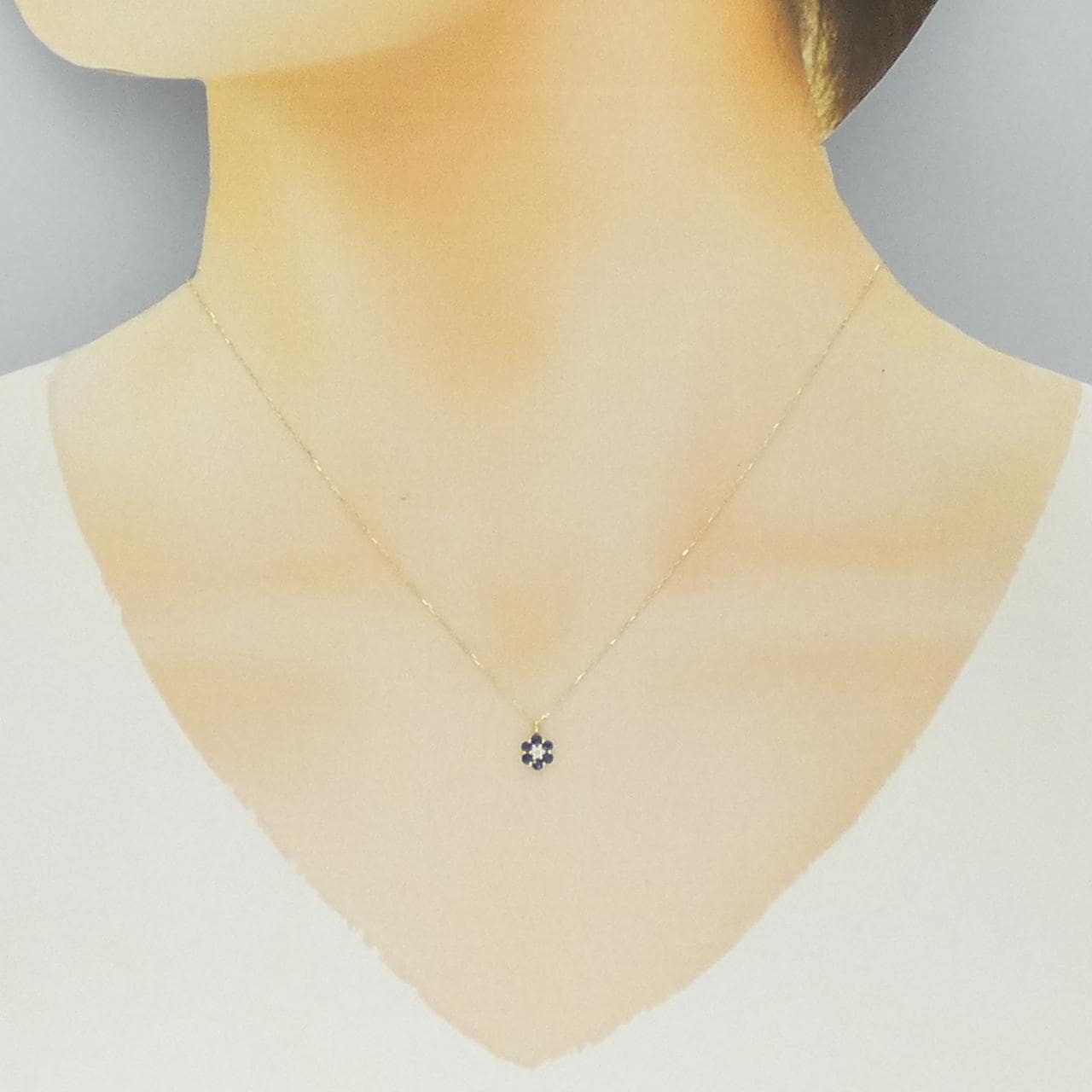 【新品】K18YG フラワー サファイヤ ネックレス 0.18CT