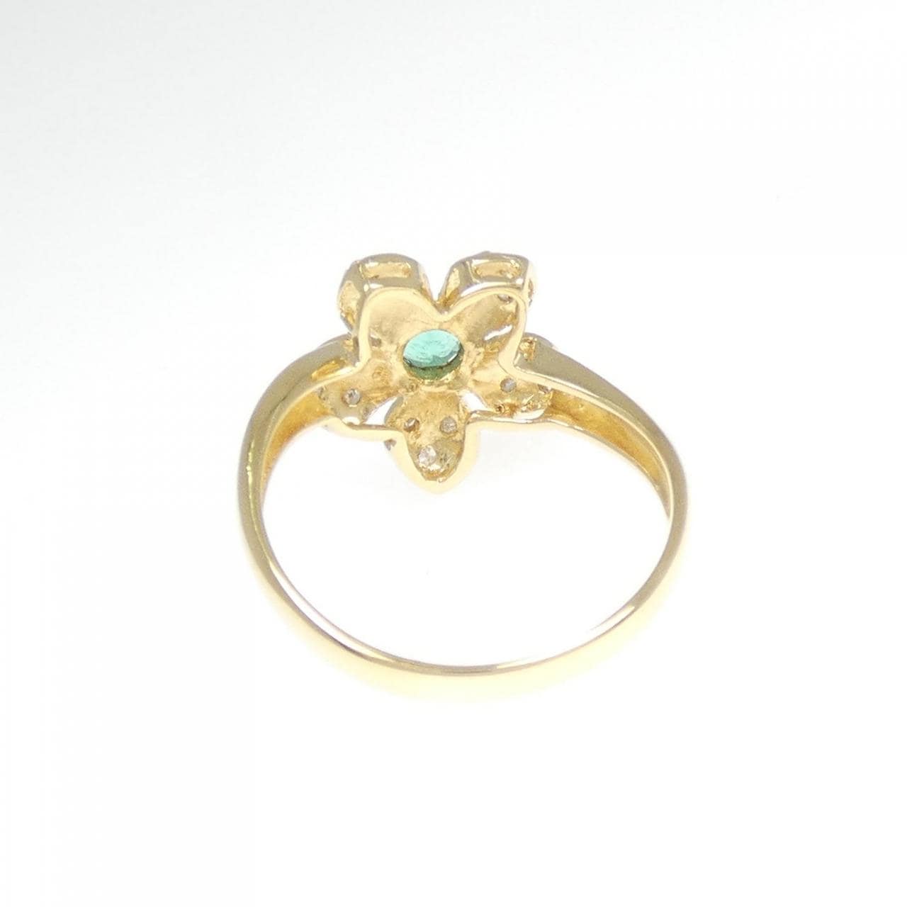 K18YG フラワー エメラルド リング 0.18CT