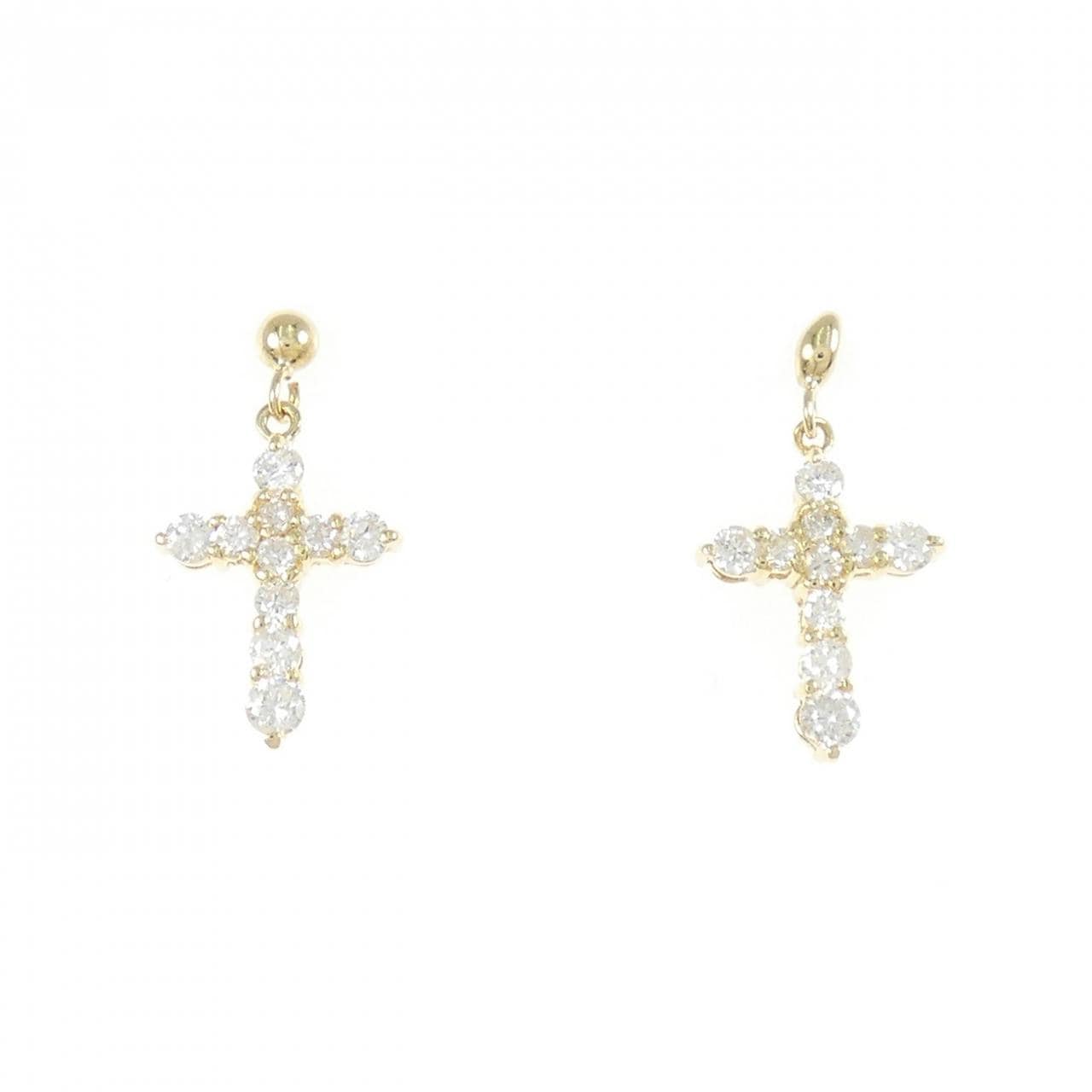 K18YG 十字形钻石耳环 0.50克拉