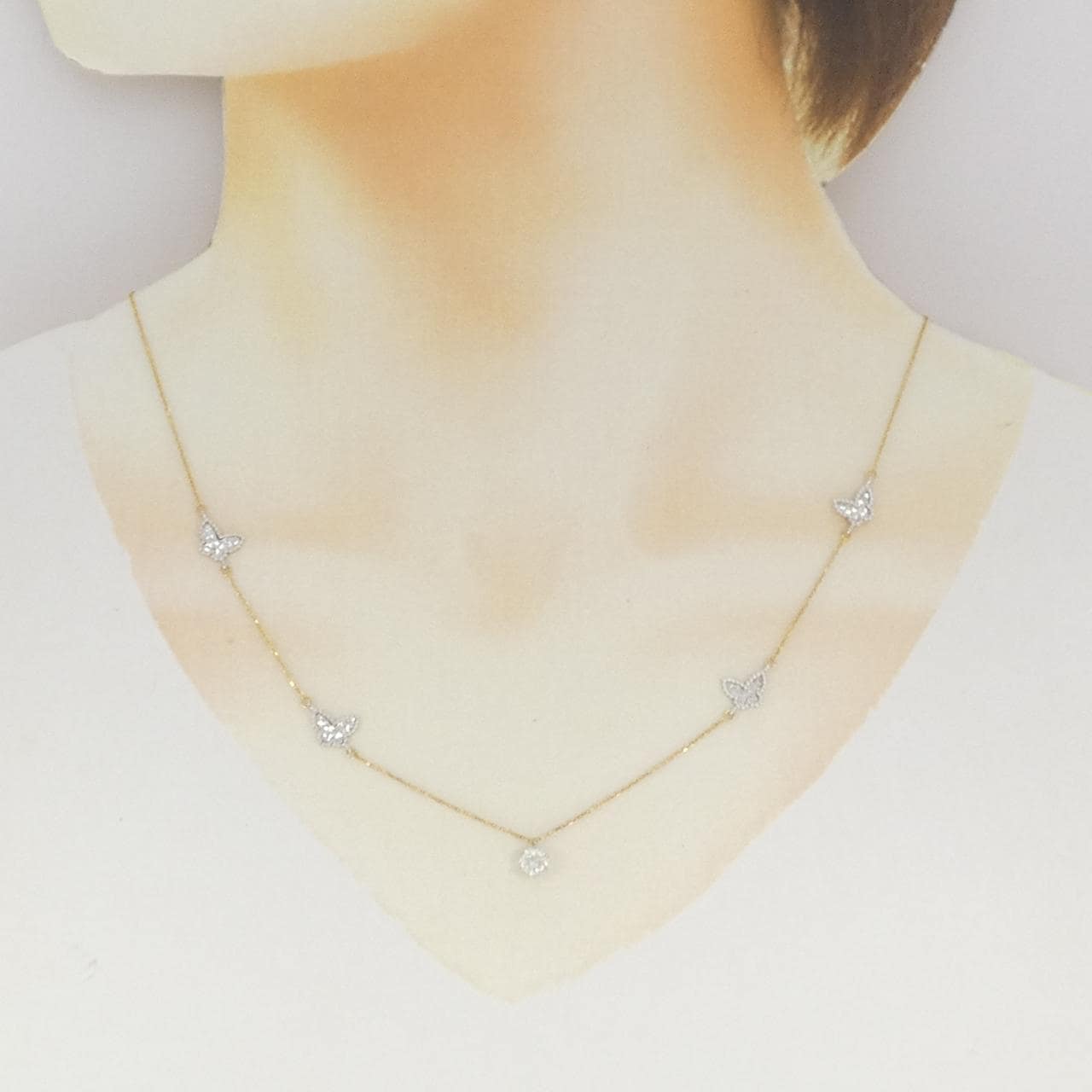 K18YG/PT900 バタフライ ダイヤモンド ネックレス 0.405CT