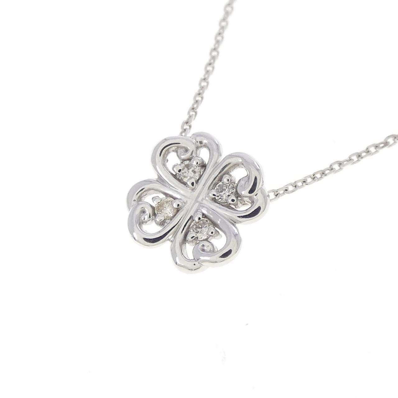 K10WG クローバー ダイヤモンド ネックレス 0.02CT