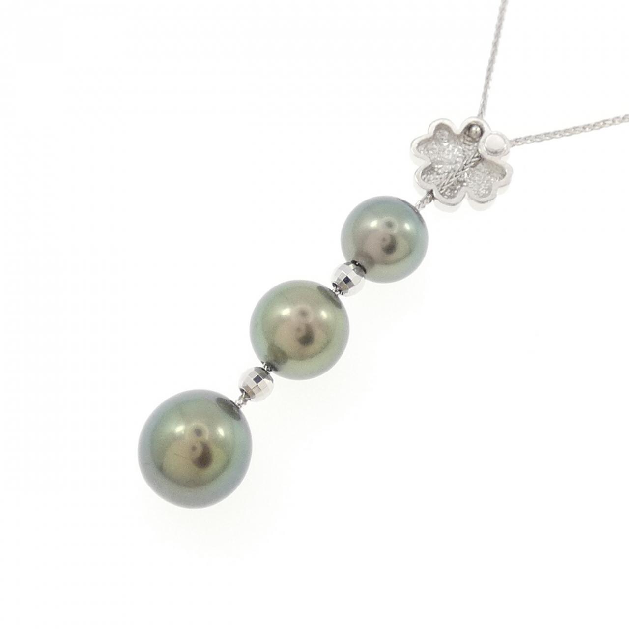K18WG Clover Black Pearl Necklace