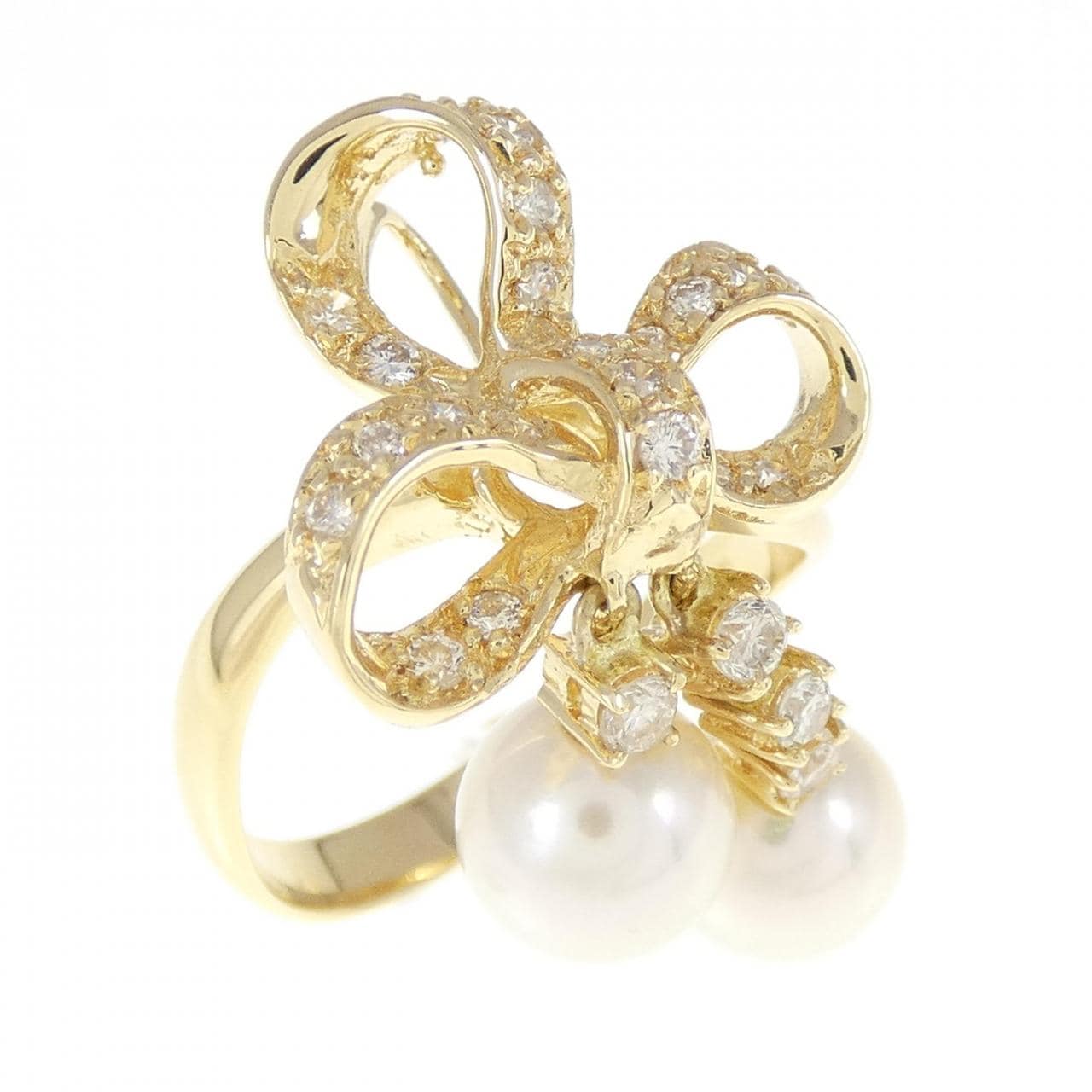 K18YG Ribbon Akoya Pearl Ring