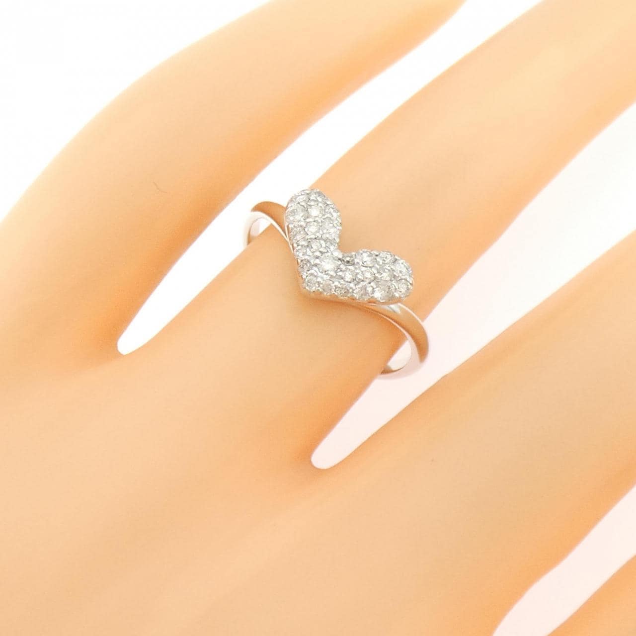 K10WG ハート パヴェ ダイヤモンド リング 0.30CT