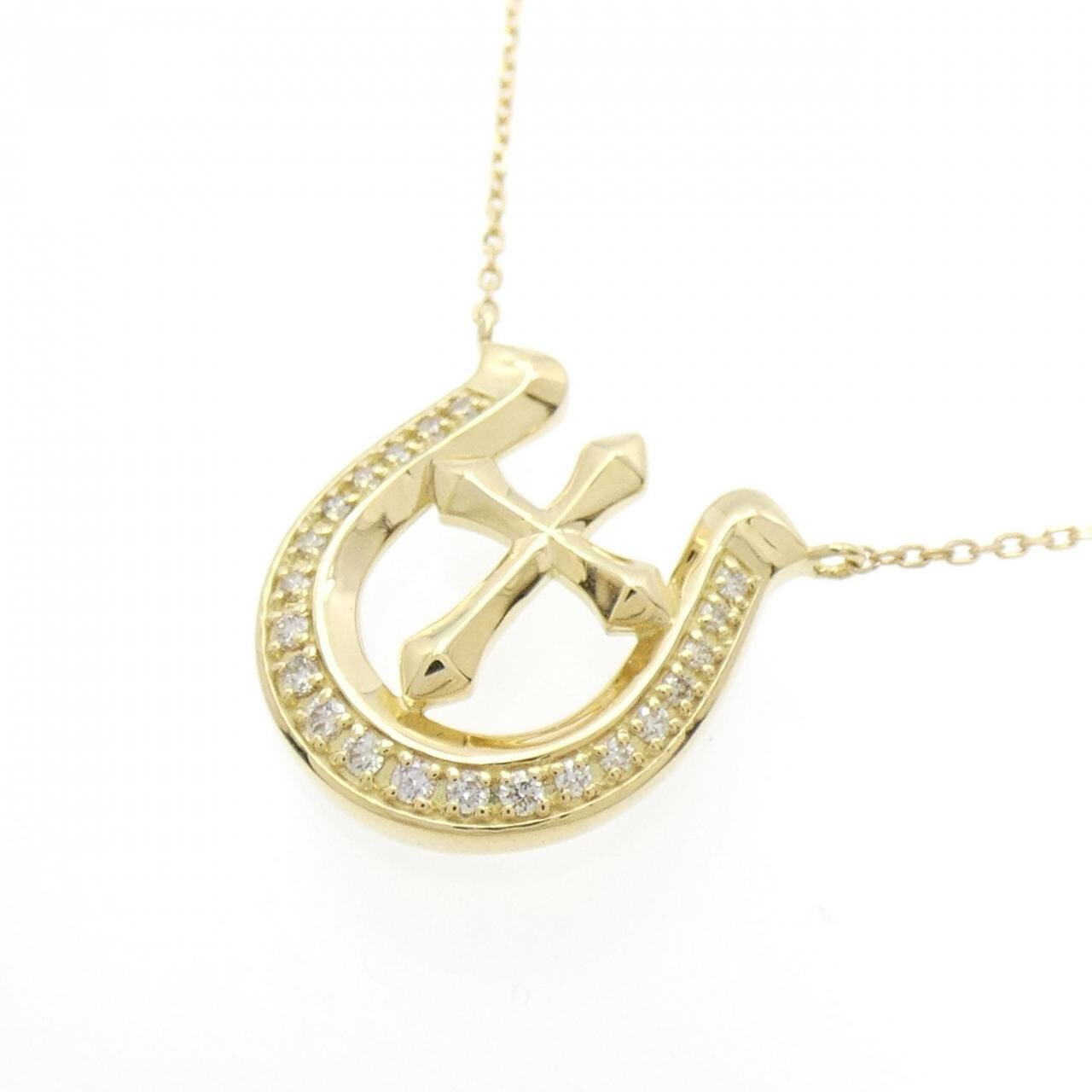 【新品】K18YG ホースシュー×クロス ダイヤモンド ネックレス 0.10CT