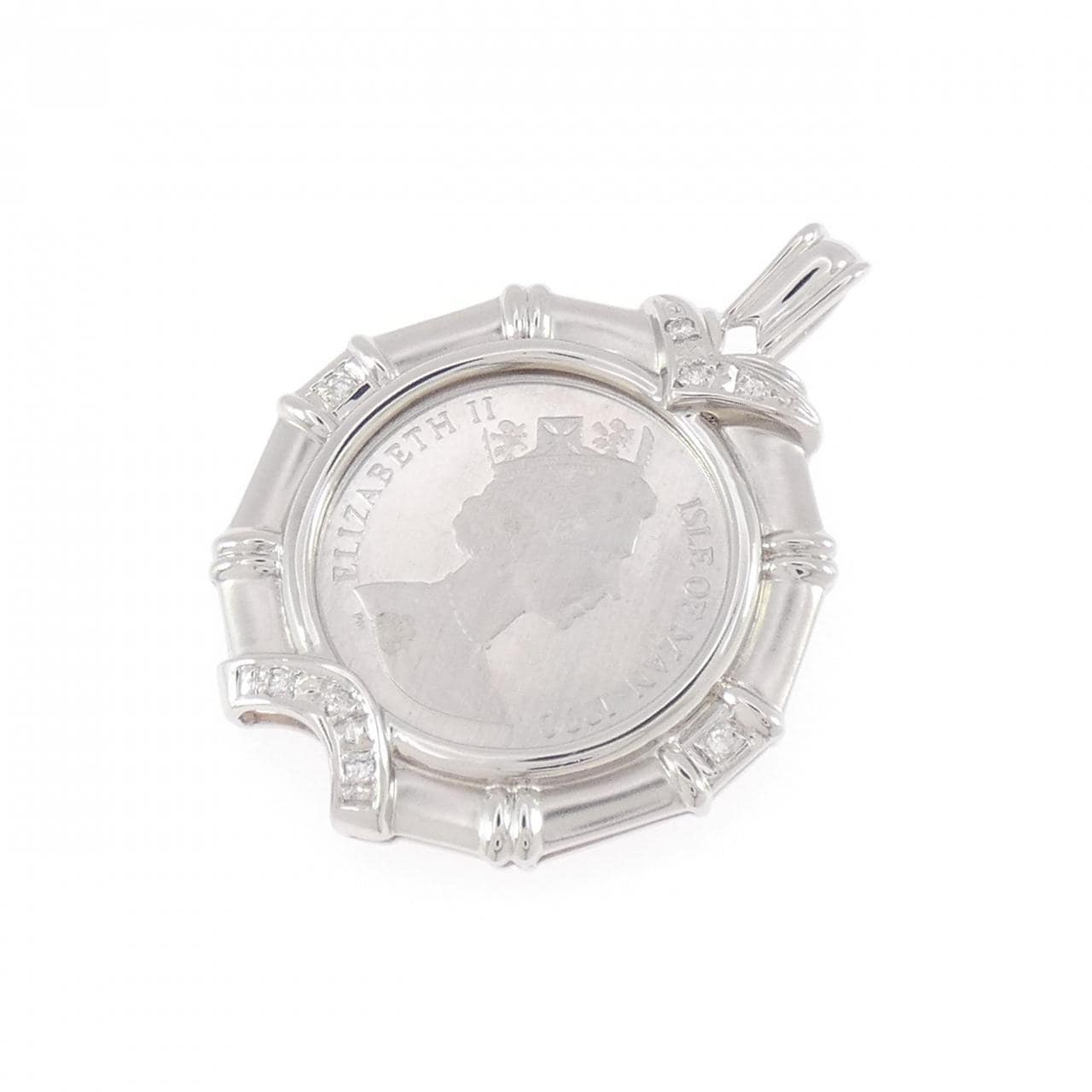 PT900(枠) ダイヤモンド コイン ペンダント 0.09CT