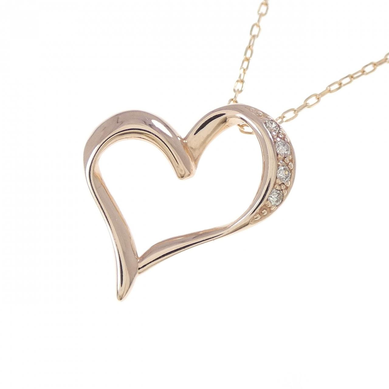 K10PG ハート ダイヤモンド ネックレス