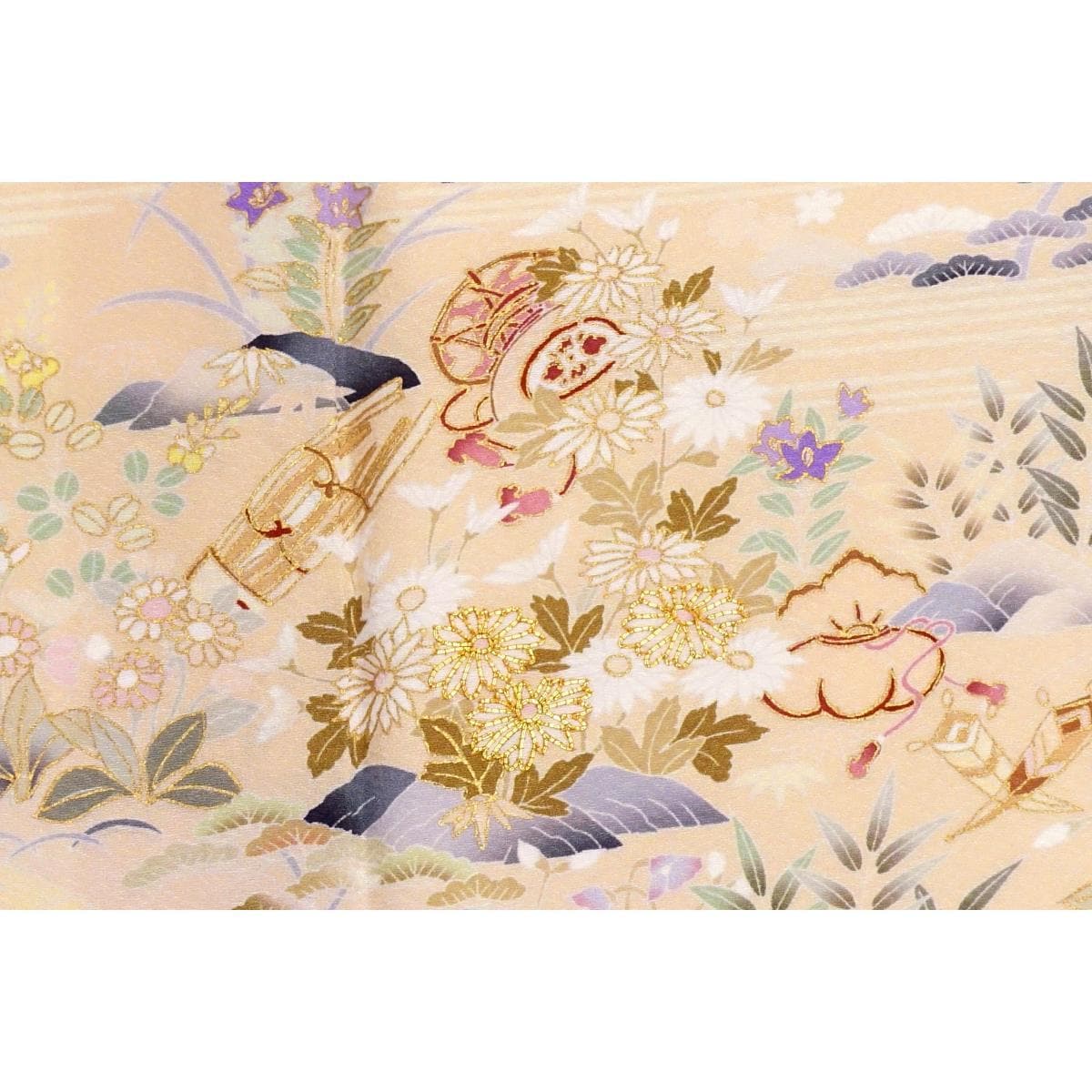 Homongi, Yuzen gold color processing, embroidered bokashi dyeing