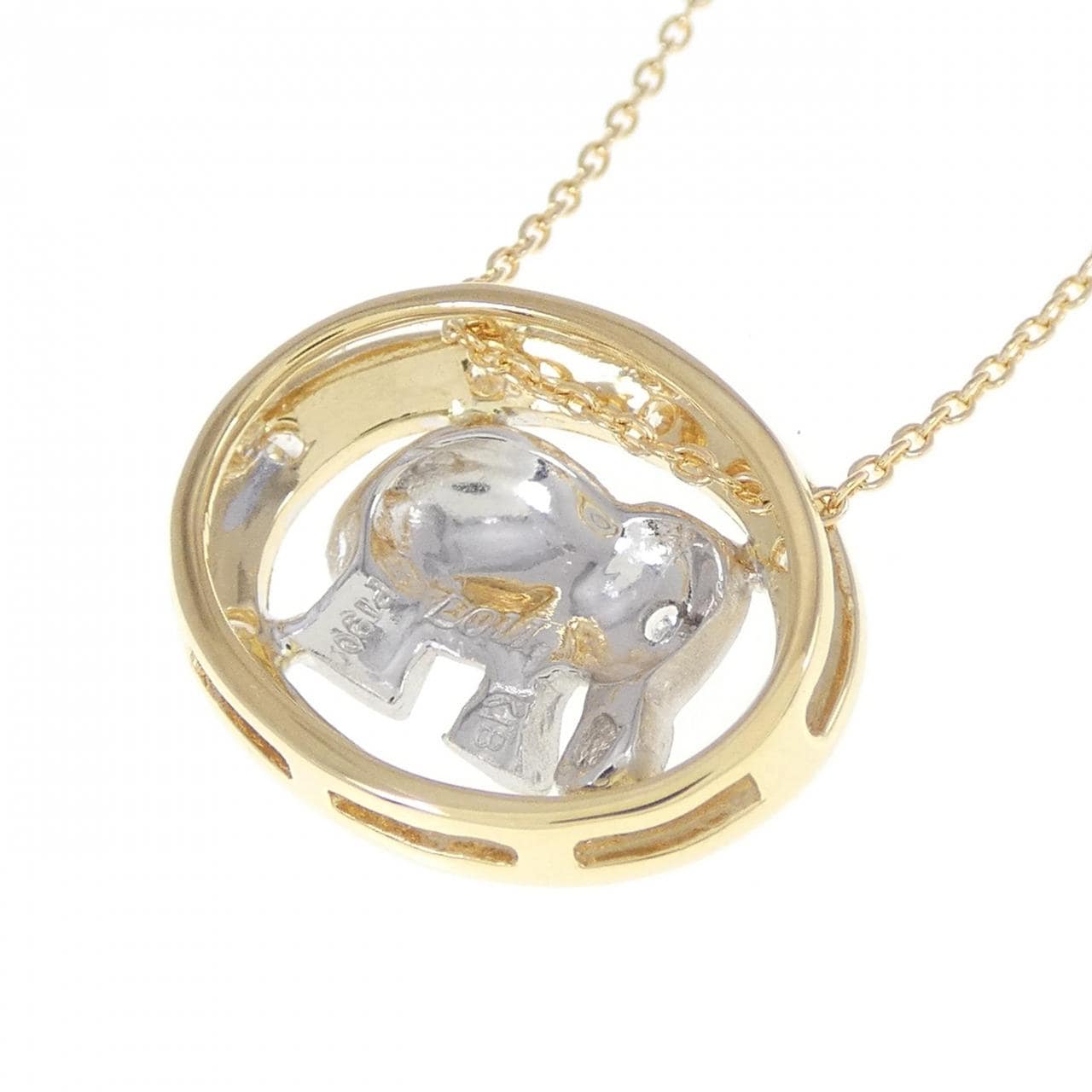 K18YG/PT エレファント ダイヤモンド ネックレス 0.11CT