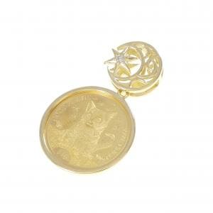 K18YG(枠) ムーン×スター ダイヤモンド コイン ペンダント 0.01CT