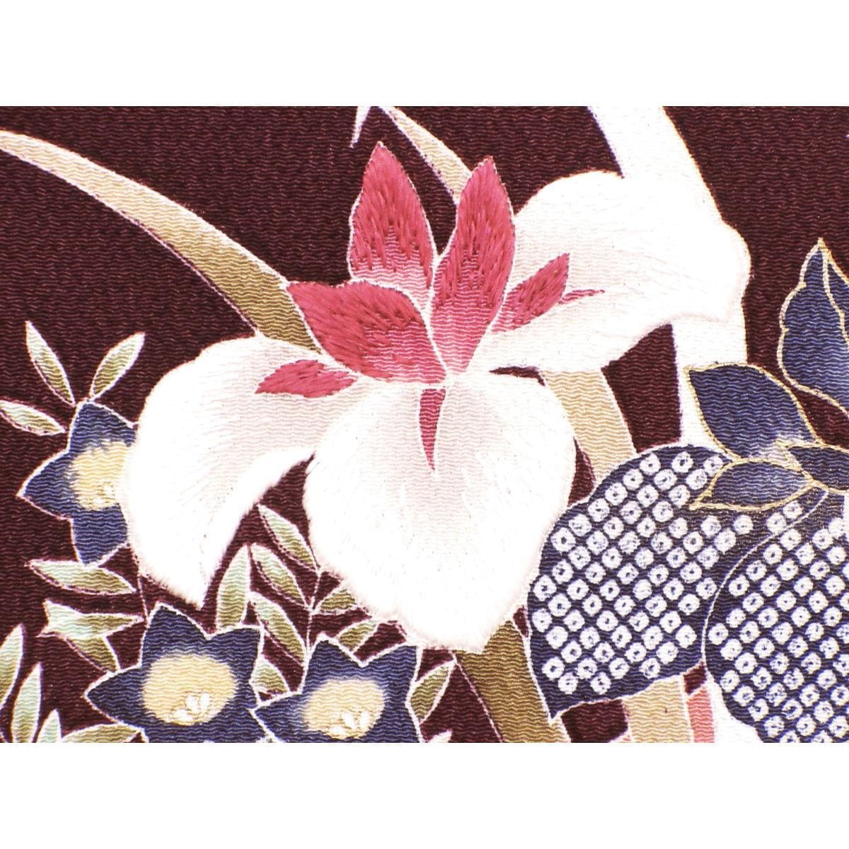 名古屋帯　ちりめん染帯　友禅金彩加工　刺繍入り