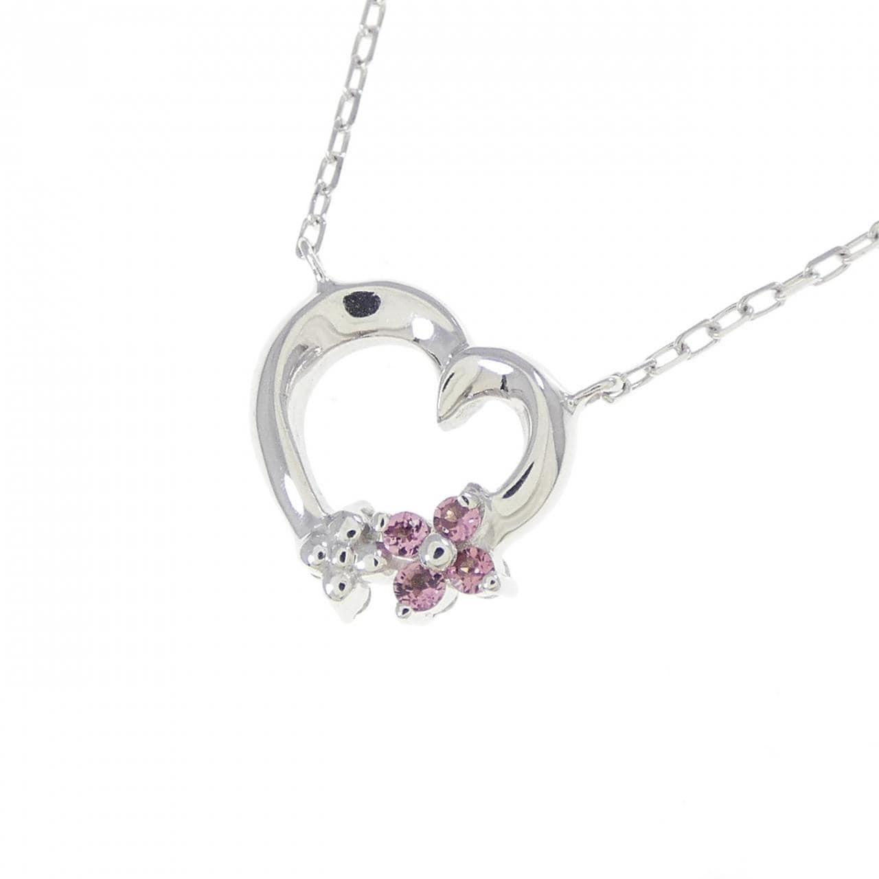 K18WG ハート×フラワー カラーストーン ネックレス