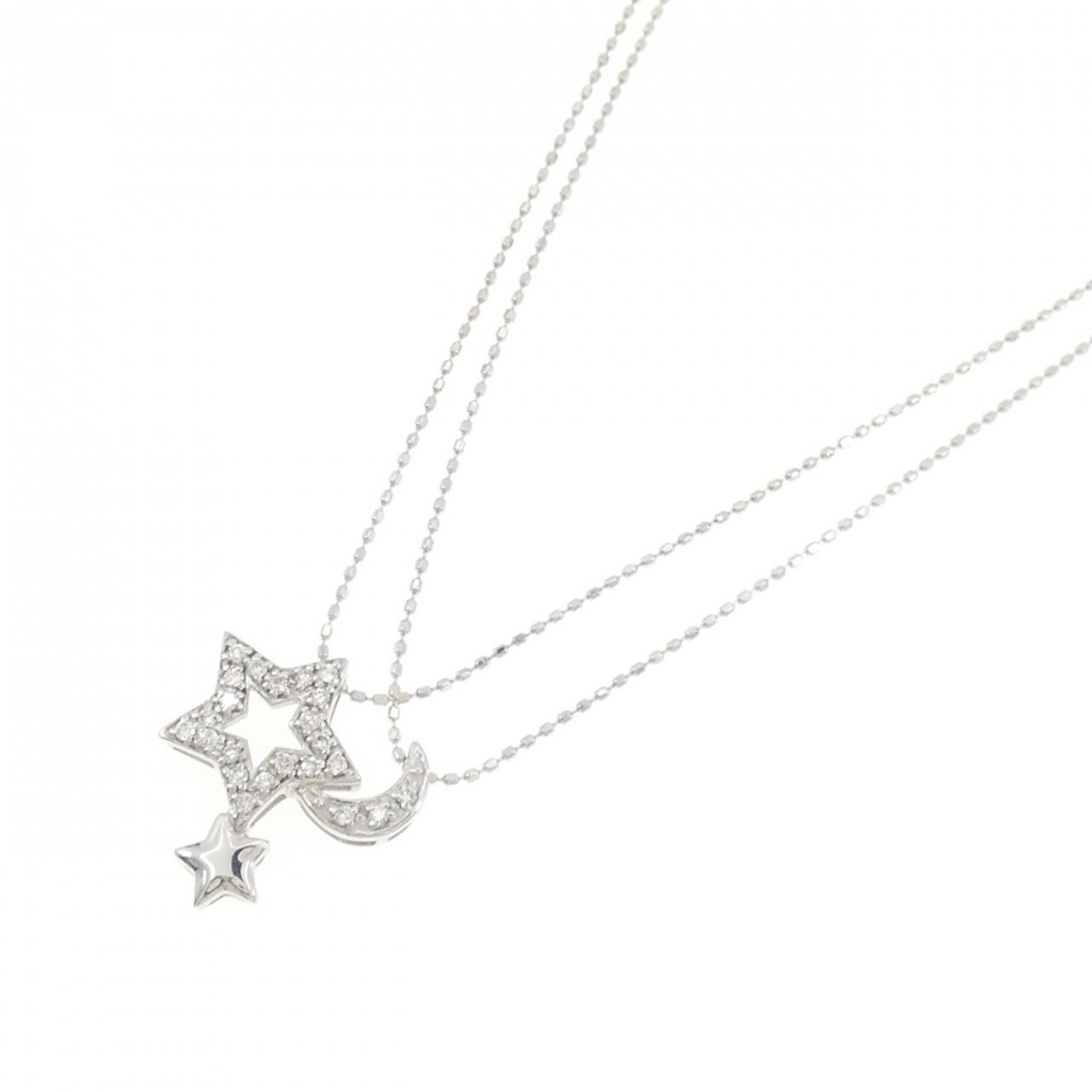 K18WG スター×ムーン ダイヤモンド ネックレス 0.15CT