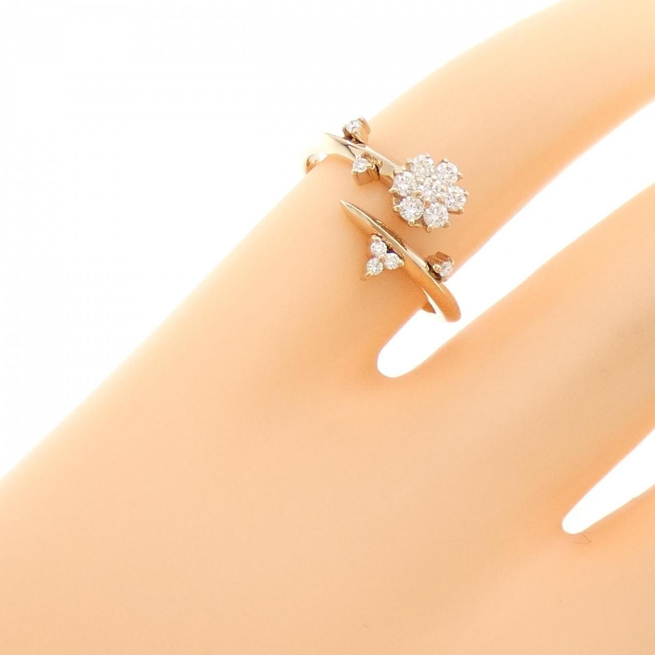 K18PG フラワー ダイヤモンド ピンキーリング 0.15CT