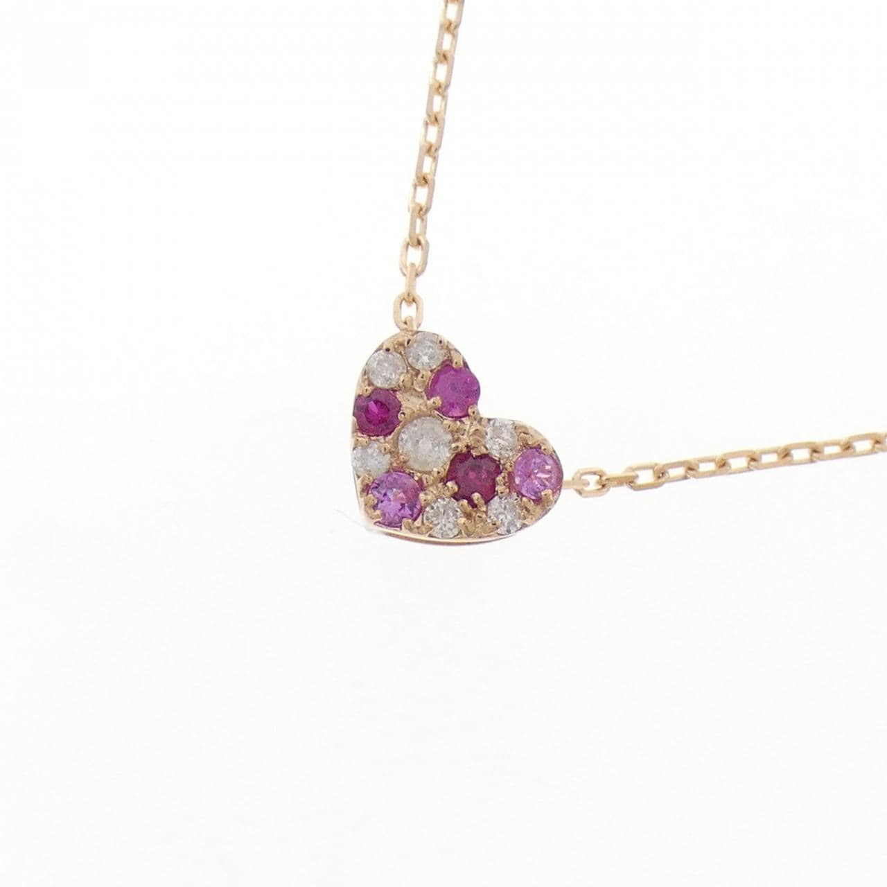 K18PG ハート カラーストーン ネックレス