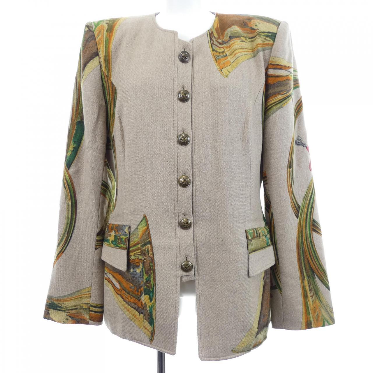 【ヴィンテージ】エルメス HERMES ホルンボタン ノーカラージャケット