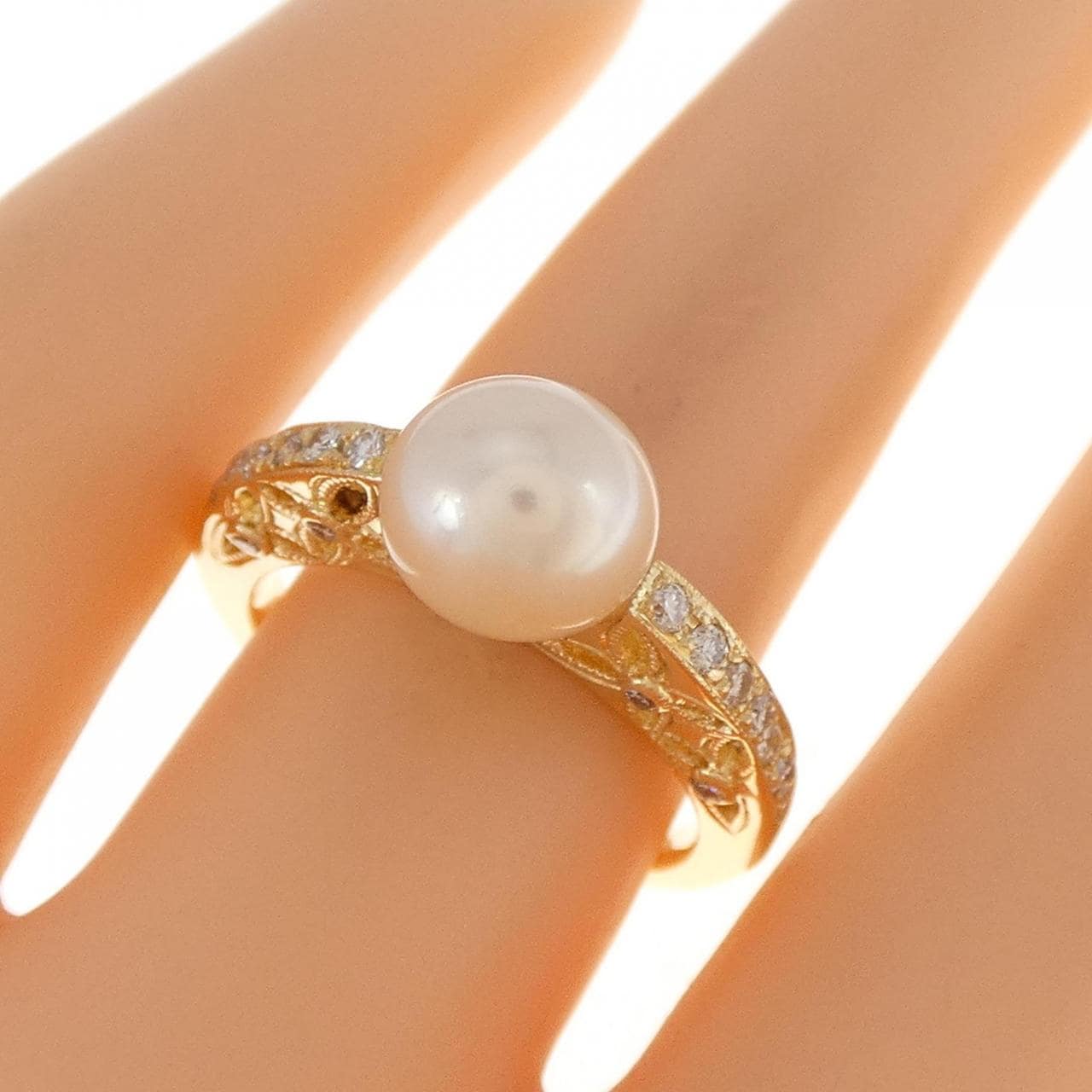K18YG freshwater pearl ring 7.4mm