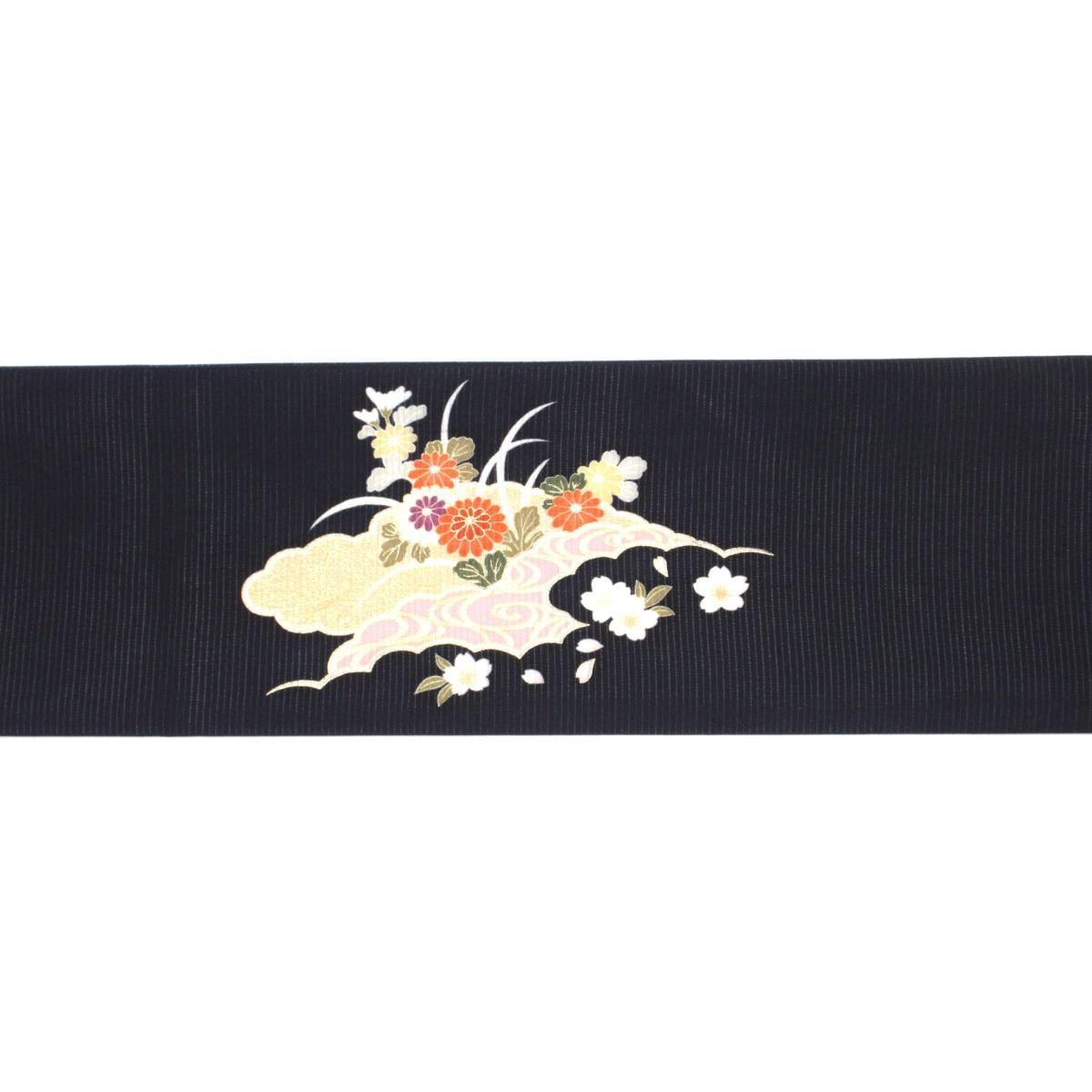 [未使用品] 夏季名古屋带，丝织染色带，友禅金箔饰面，刺绣渐变染色