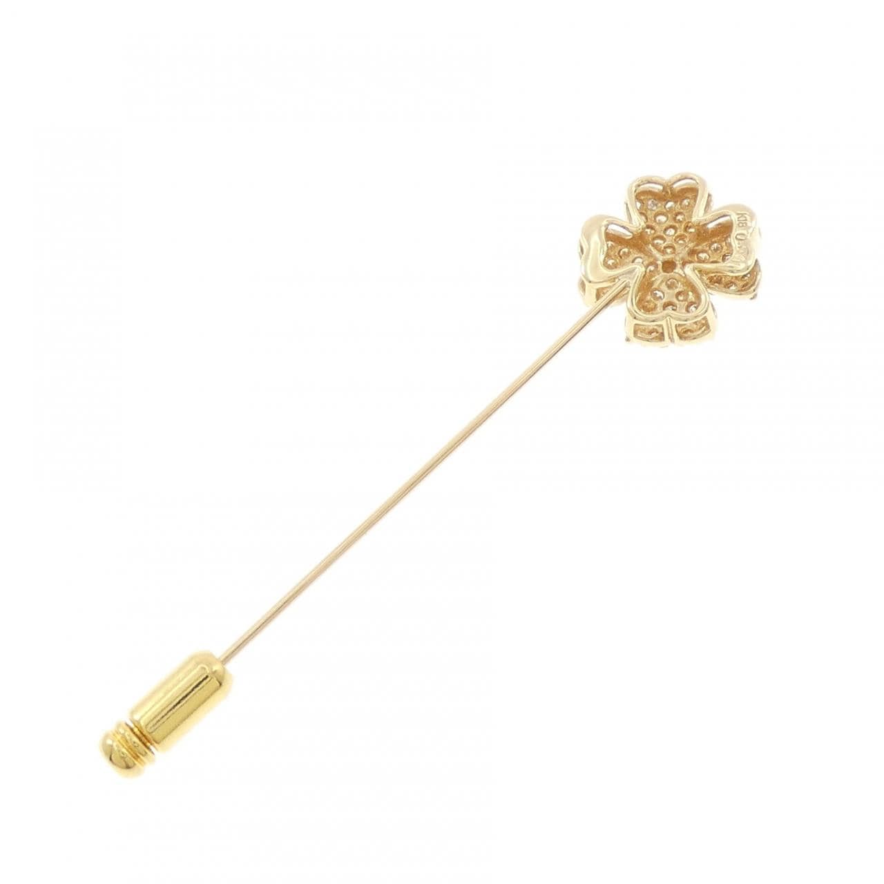K18YG クローバー パヴェ ダイヤモンド ブローチ 0.50CT