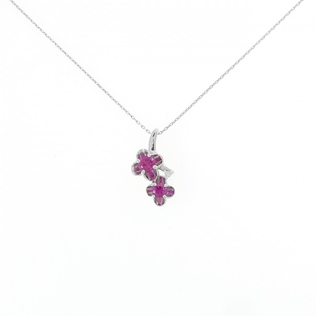 K18WG フラワー ルビー ネックレス 0.41CT