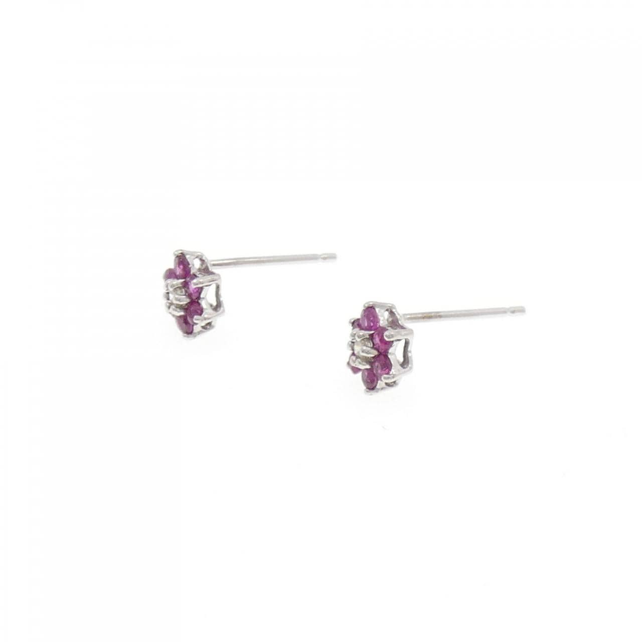 K18WG フラワー ルビー ピアス 0.32CT