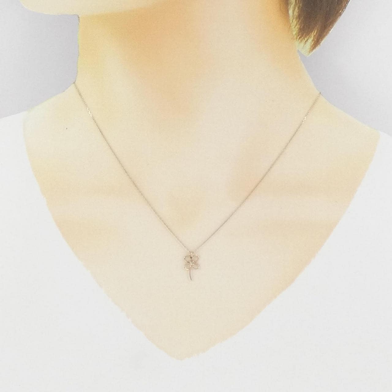 K10PG クローバー ダイヤモンド ネックレス 0.02CT