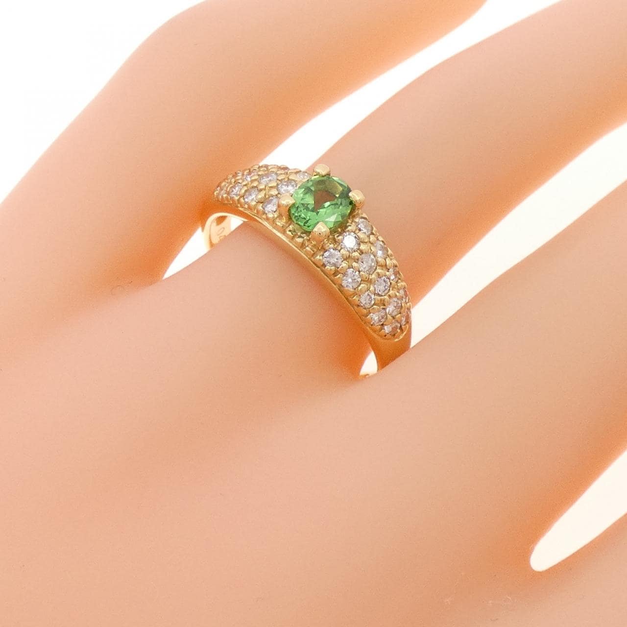 K18YG グリーンガーネット リング 0.418CT