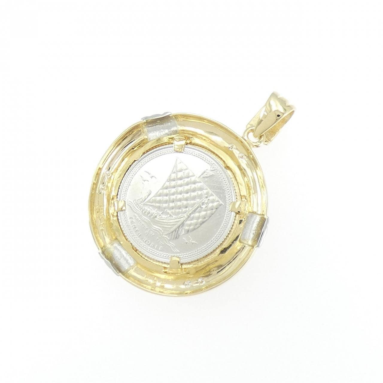K18YG/PT(枠) ダイヤモンド コイン ペンダント 0.06CT