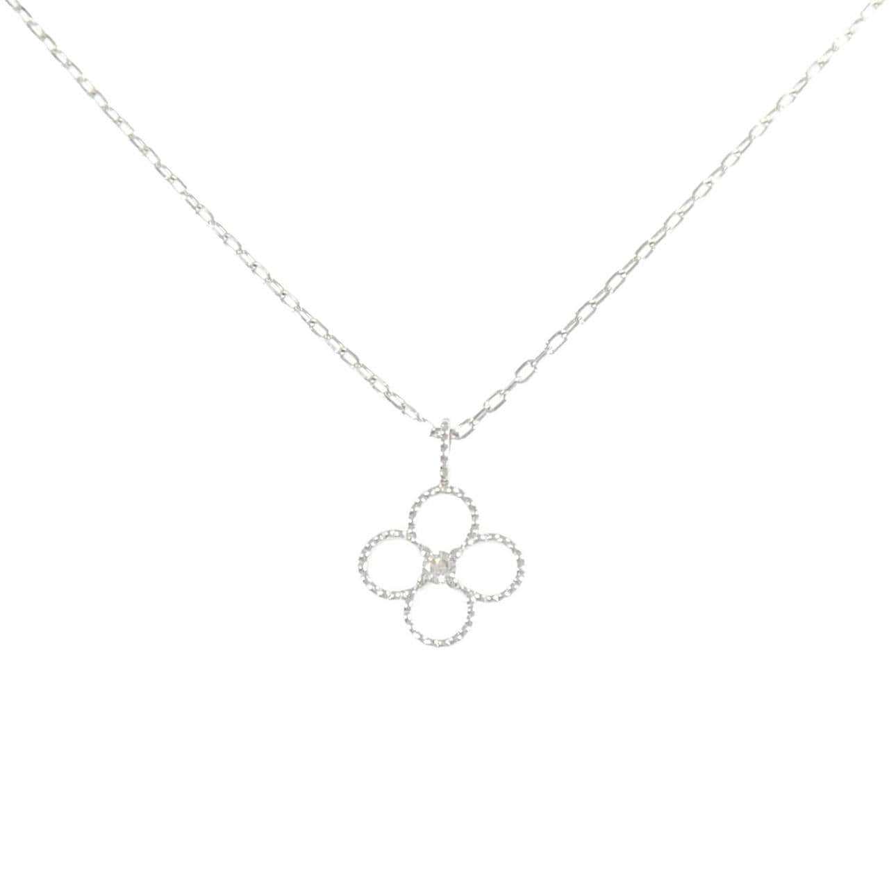 K18WG フラワー ダイヤモンド ネックレス 0.03CT