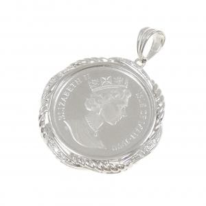 PT900(枠) ダイヤモンド コイン ペンダント 0.07CT