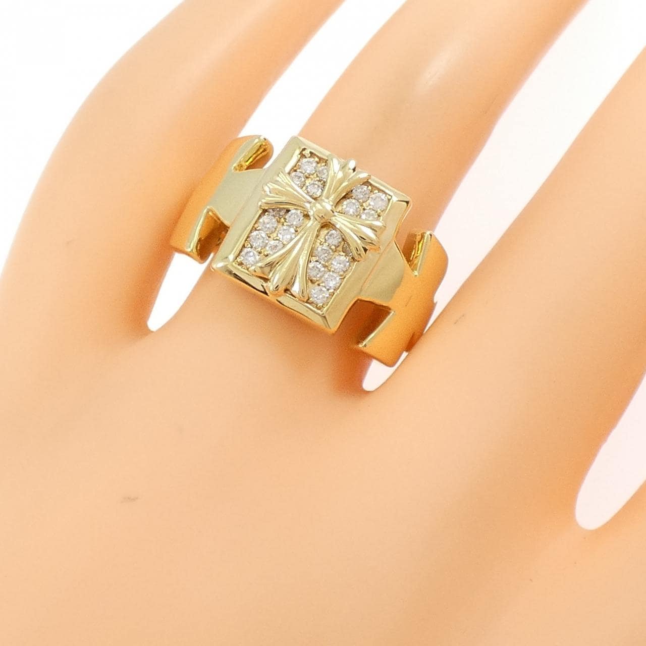 K18YG クロス ダイヤモンド リング 0.25CT