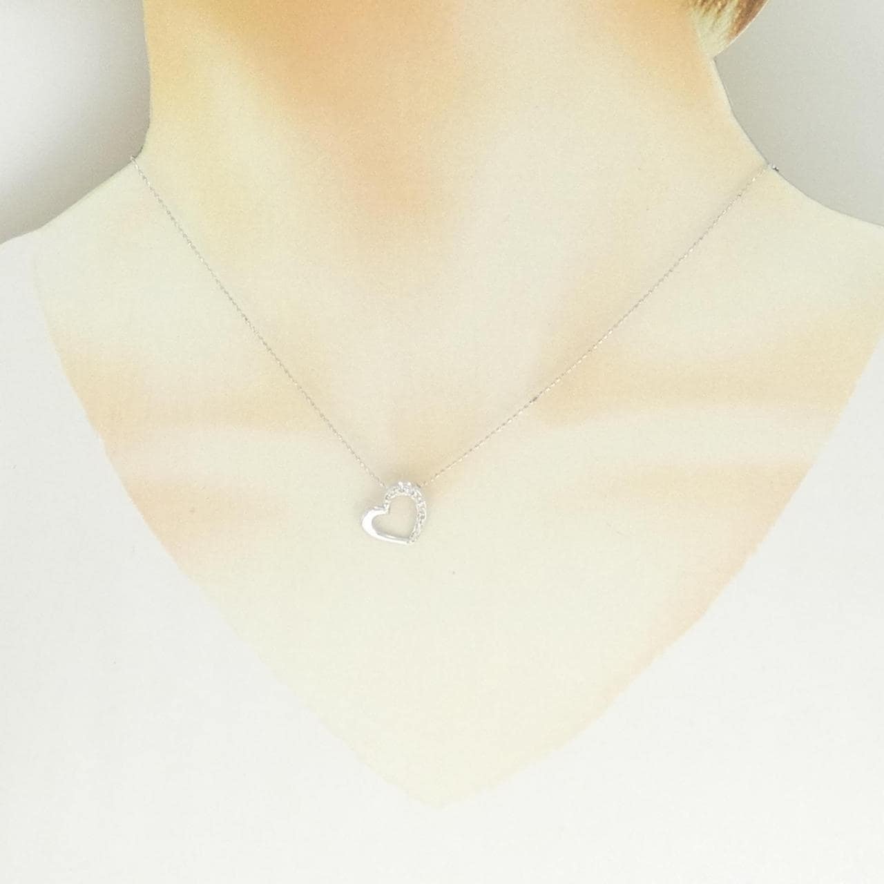 K14WG/14KWG ハート ダイヤモンド ネックレス 0.07CT