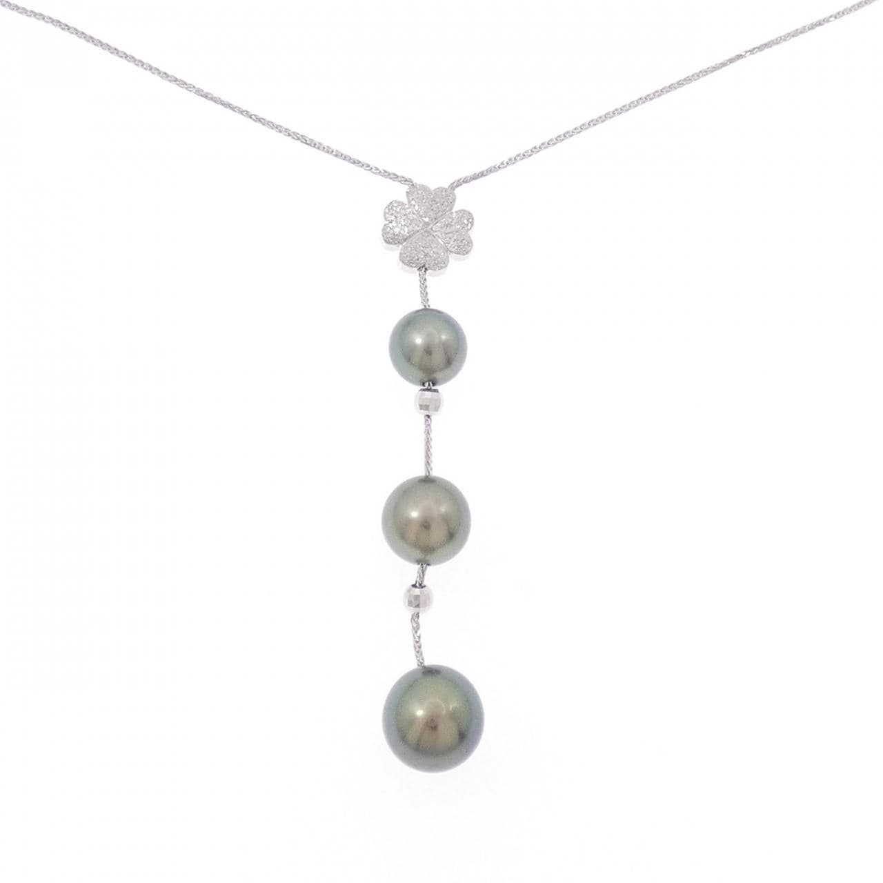 K18WG Clover Black Pearl Necklace
