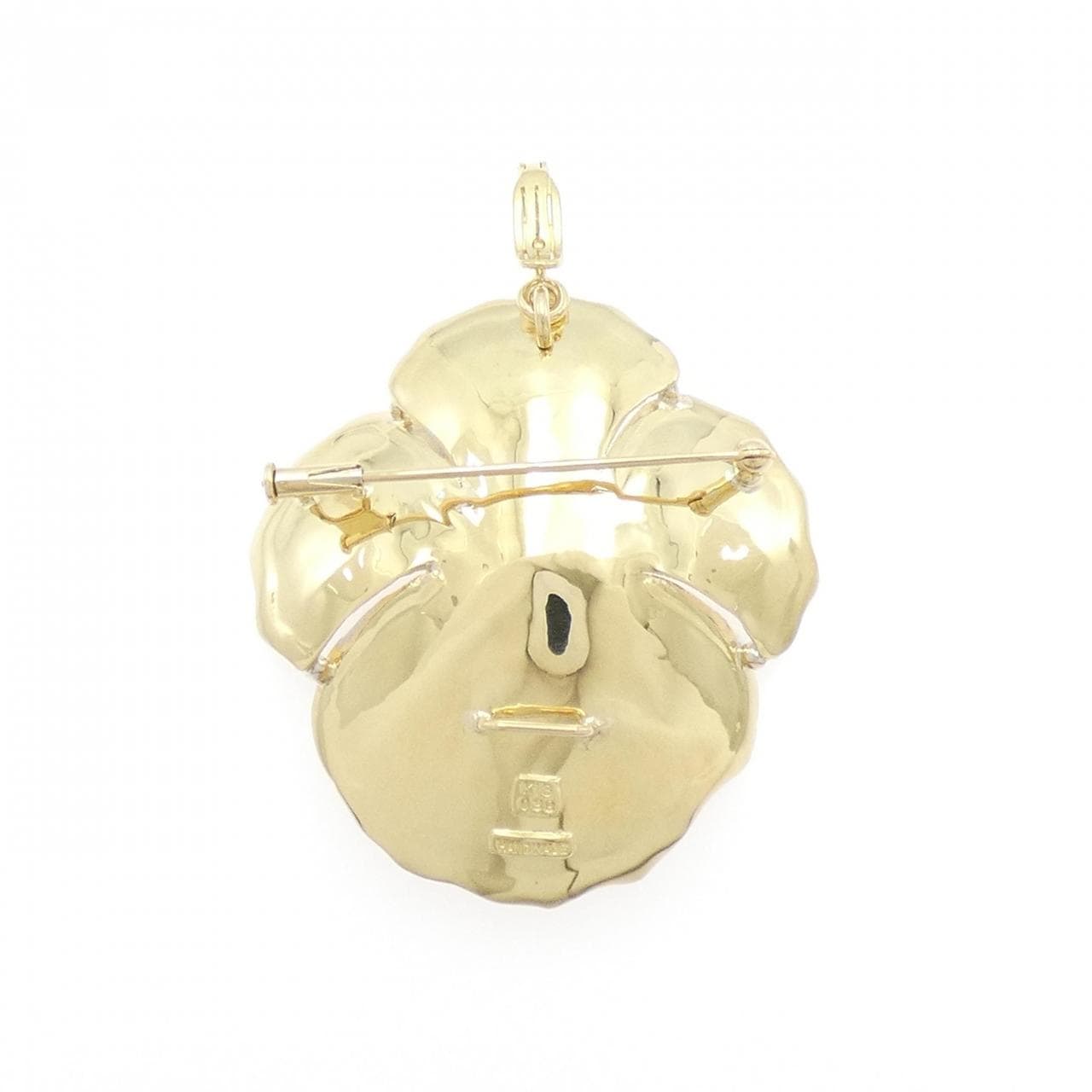 K18YG/K18WG フラワー ダイヤモンド ブローチ 0.38CT