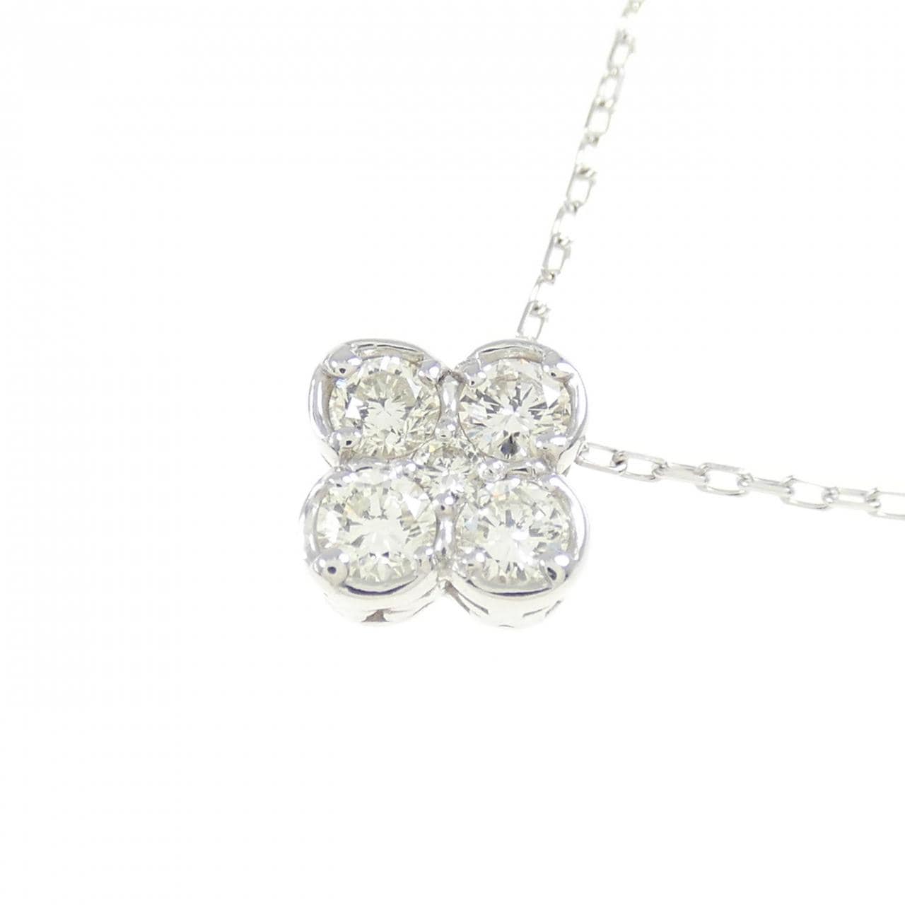 K18WG フラワー ダイヤモンド ネックレス 0.25CT