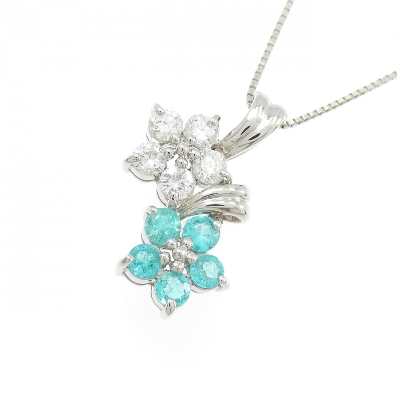 PT900/PT850 フラワー パライバトルマリン ネックレス 0.44CT