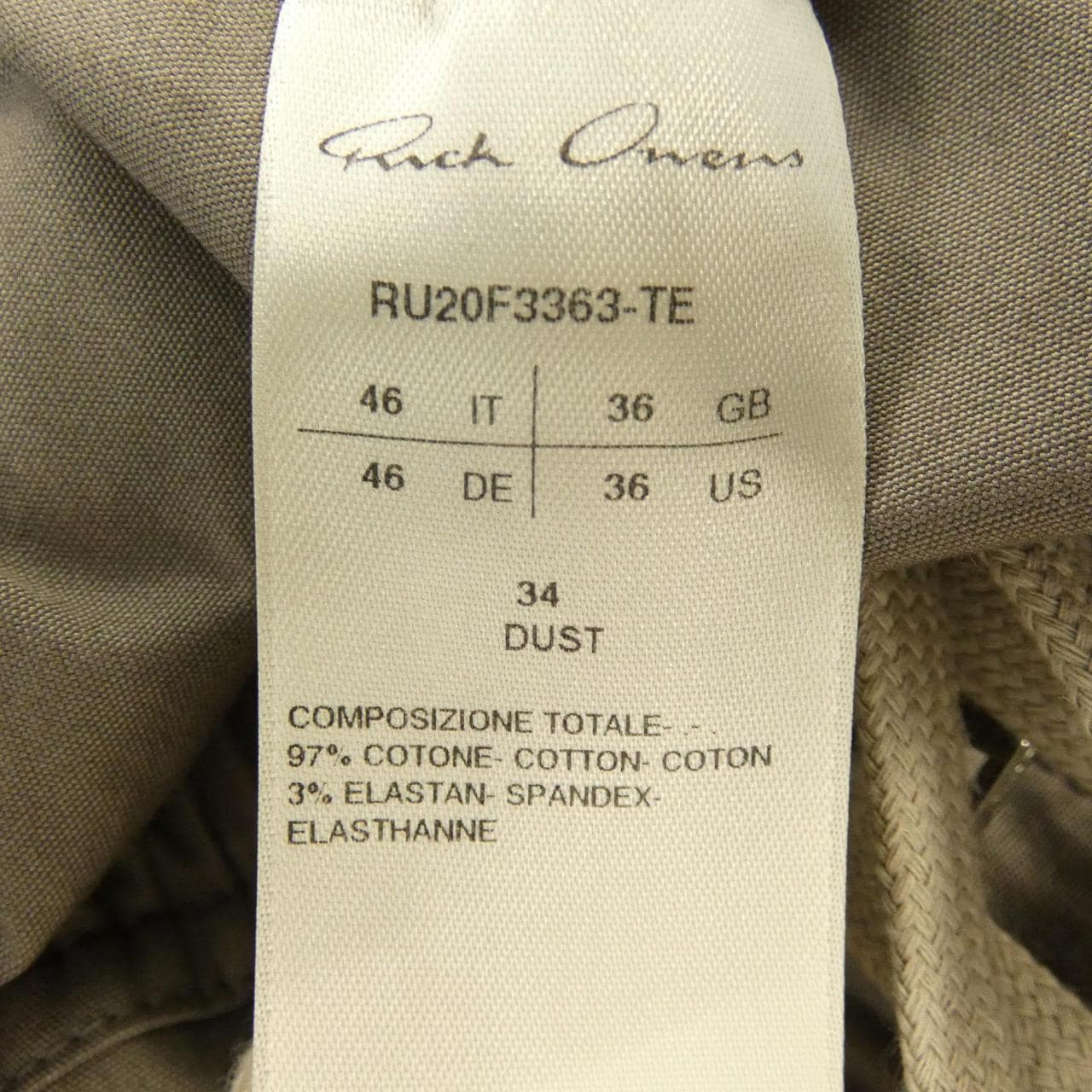 リックオウエンス Rick owens RU20F3363-TE パンツ