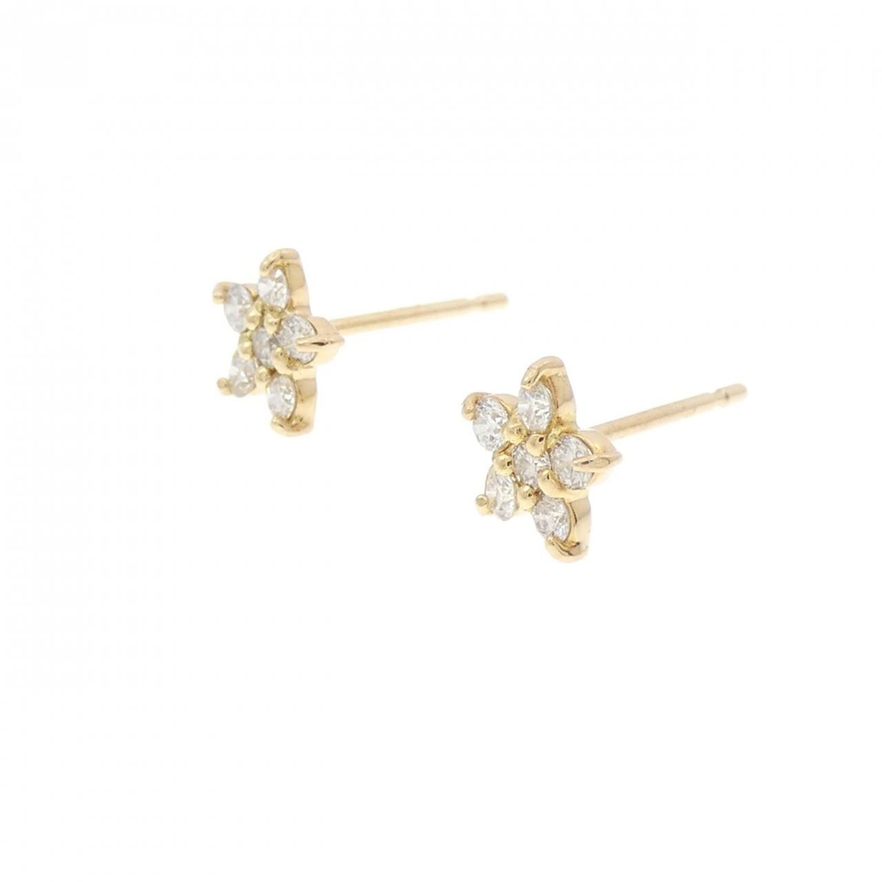【新品】K18YG フラワー ダイヤモンド ピアス 0.20CT