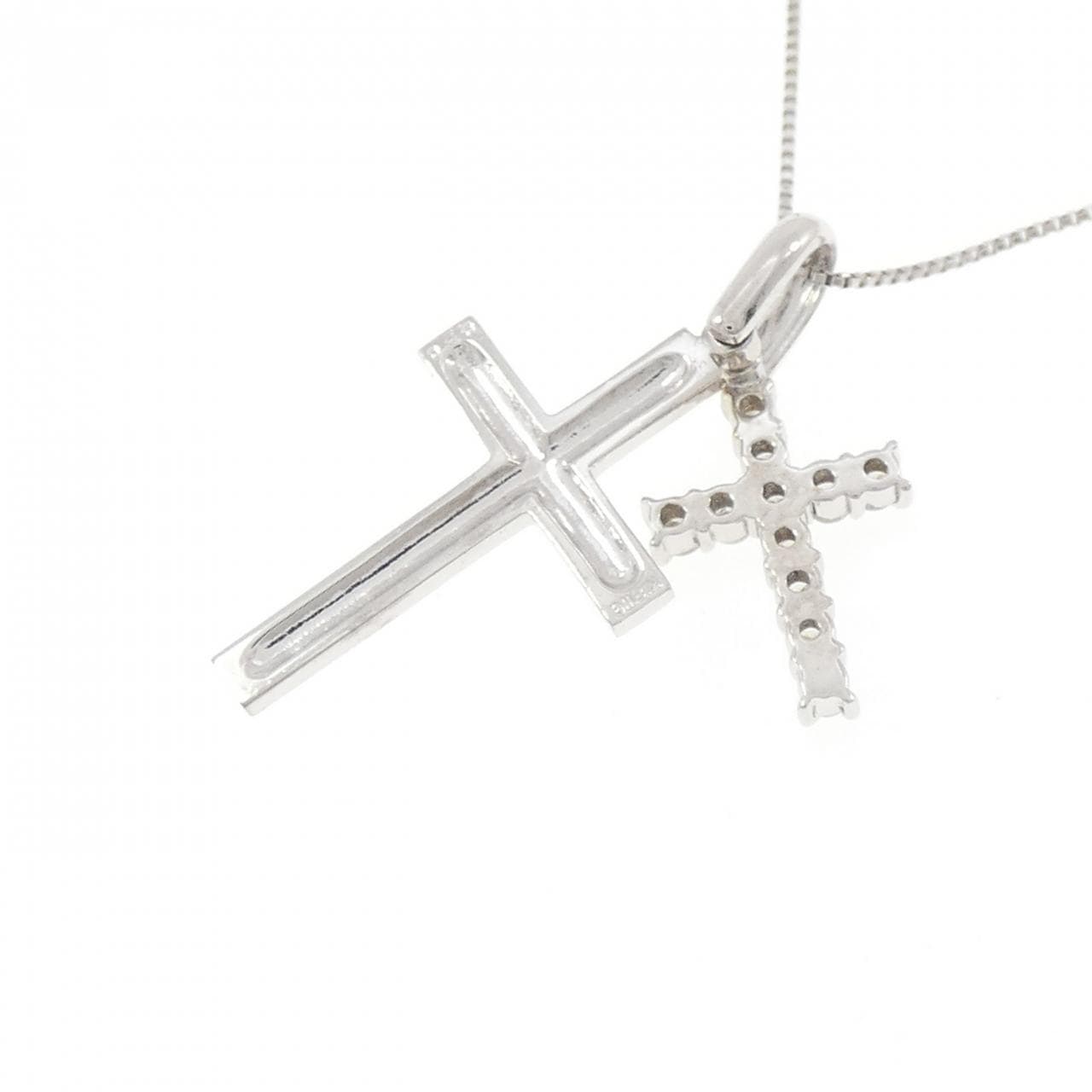 K18WG クロス ダイヤモンド ネックレス 0.20CT